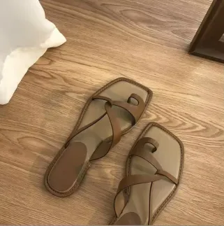 Women's square Head Flat Sandals slippers