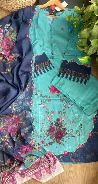 Pakistani Original Sadabahar Printed Lawn Stitched 3Pcs _ Sea Green