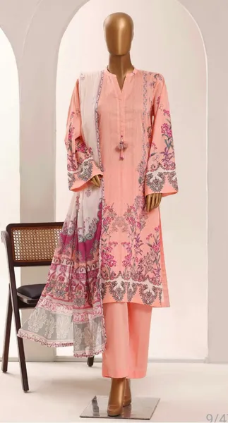 Pakistani Original Sadabahar Printed Lawn Stitched 3Pcs _ Peachy Pink