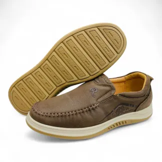 Men’s Black/Gray Leather Slip-On Shoes – Style and Comfort