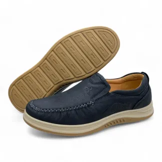 Men’s Black/Gray Leather Slip-On Shoes – Style and Comfort