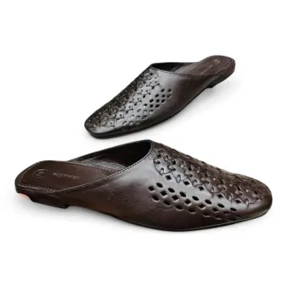 Men’s Yellow Leather Cut-Out Mules – Breathable Comfort & Unique Style