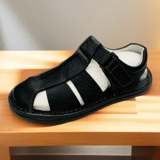 Men’s Black Leather Fisherman Sandals – Adjustable Strap-Dr. Martens