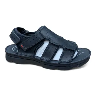 Men’s Black Leather Comfort Sandals – Adjustable Straps