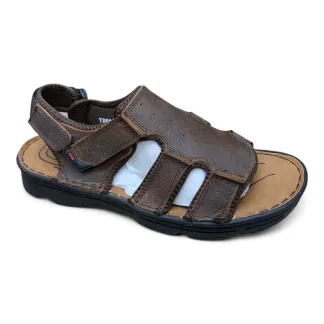 Men’s Black Leather Comfort Sandals – Adjustable Straps