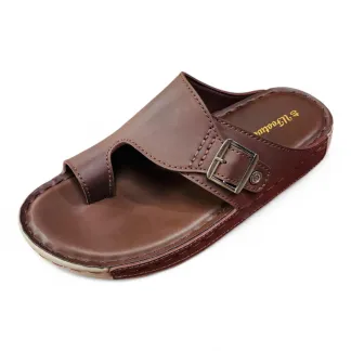 Men’s Brown Leather Toe-Post Sandals – Adjustable Buckle