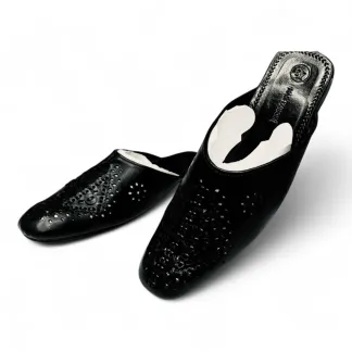 Men’s Luxury Velvet Formal Slippers – Black with Gold Crest Embroidery – Sophistication