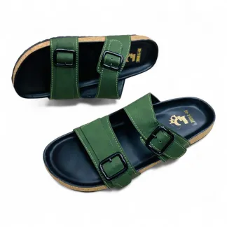 Stylish Men’s Double-Strap Sandals – Forest Green with Cork-Inspired Sole