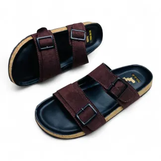 Stylish Men’s Double-Strap Sandals – Forest Green with Cork-Inspired Sole