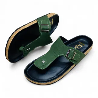 Men’s Stylish T-Strap Sandals – Rich Brown Suede-like with Cork-Inspired Sole