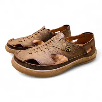 Men’s Brown Genuine Leather Closed-Toe Sandals