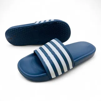Men’s Adidas 3-Step Slides Slippers – Black, White & Blue | Sporty Comfort