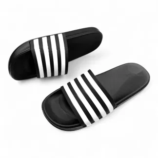 Men’s Adidas 3-Step Slides Slippers – Black, White & Blue | Sporty Comfort