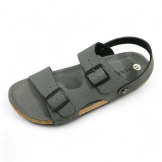 Men’s Grey Buckle Cork Slide Sandals – Stylish & Comfortable