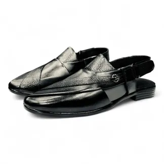 Men’s Black Leather Peshawari Sandals – Traditional & Stylish