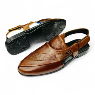 Men’s Black Leather Peshawari Sandals – Traditional & Stylish