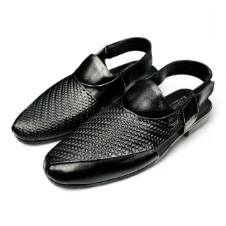 Men’s Black Leather Peshawari Sandals Traditional & Stylish  Footmax.com.bd