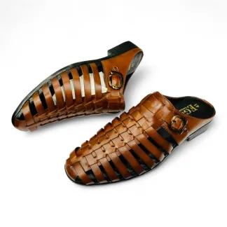 Men’s Brown Netted Leather Sandals – Classic Comfort & Style