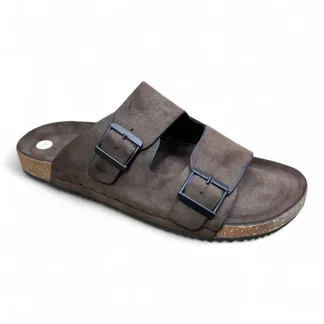 Men’s Brown Double Buckle Cork Sandals Premium Comfort Slides