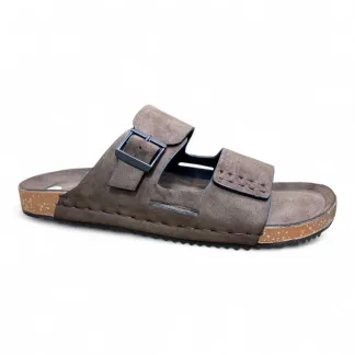 Men’s Brown Double Buckle Cork Sandals Premium Comfort Slides