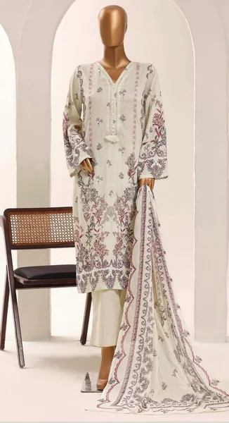 Pakistani Original Sadabahar Printed Lawn Stitched 3Pcs _ Beige 