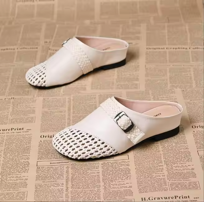 French Braided Hollow Toe Half Slippers 