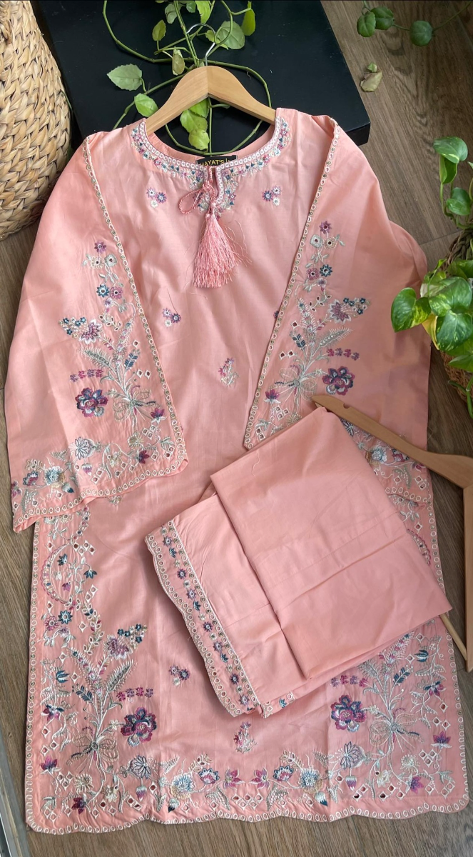Original Pakistani Hayat’s Cotton Embroidered Stitched 2Pcs _ Pink