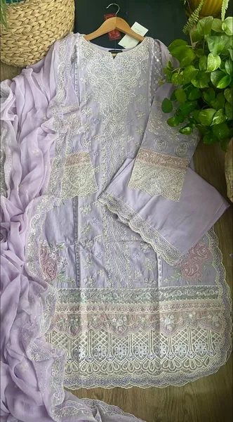 Original Pakistani Sadabahar Luxury Cotton Stitched 3Pc With Chiffon Dupatta _ Lavender