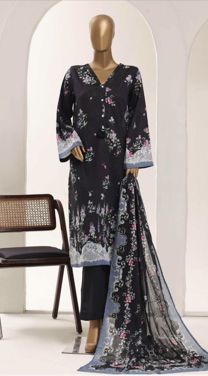 Pakistani Original Sadabahar Printed Lawn Stitched 3Pcs _ Black