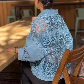  Casual Floral Lace Quick Denim Jacket