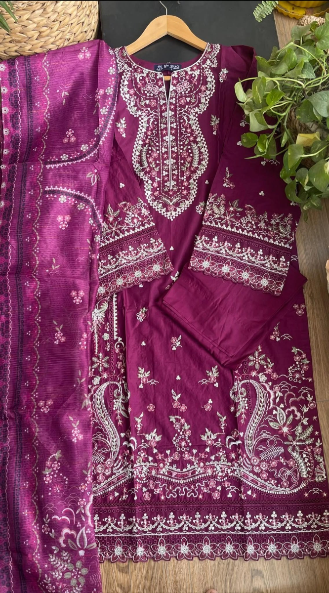 Pakistani Original Hayat’s Sister Brand Bin Ishaq Stitched Cotton 3Pcs Collection _ Purple