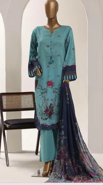 Pakistani Original Sadabahar Printed Lawn Stitched 3Pcs _ Sea Green