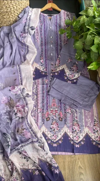 Pakistani Original Sadabahar Printed Lawn Stitched 3Pcs _ Purple