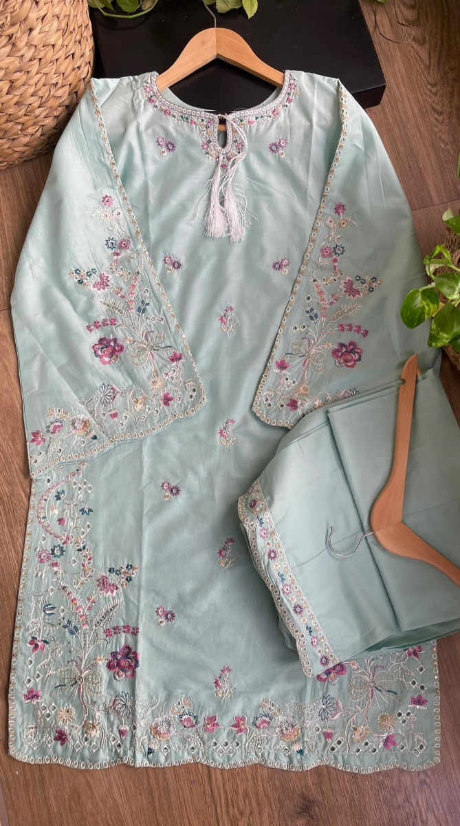 Original Pakistani Hayat’s Cotton Embroidered Stitched 2Pcs _ Powder Blue