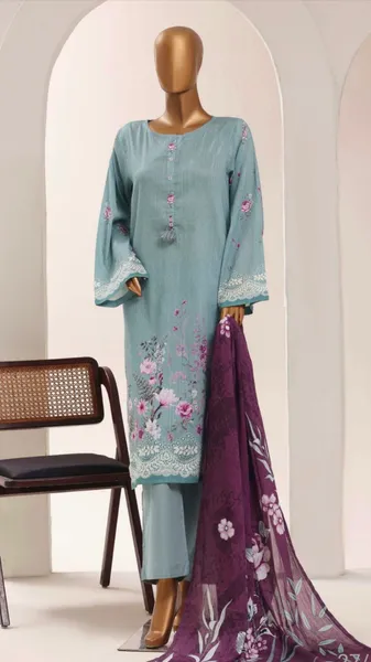 Pakistani Original Sadabahar Printed Lawn Stitched 3Pcs _ Aqua 