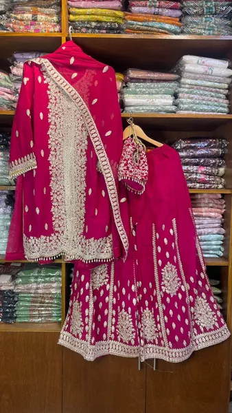 Original Pakistani Luxury Chiffon Sharara Stitched 3Pcs _ Magenta Pink