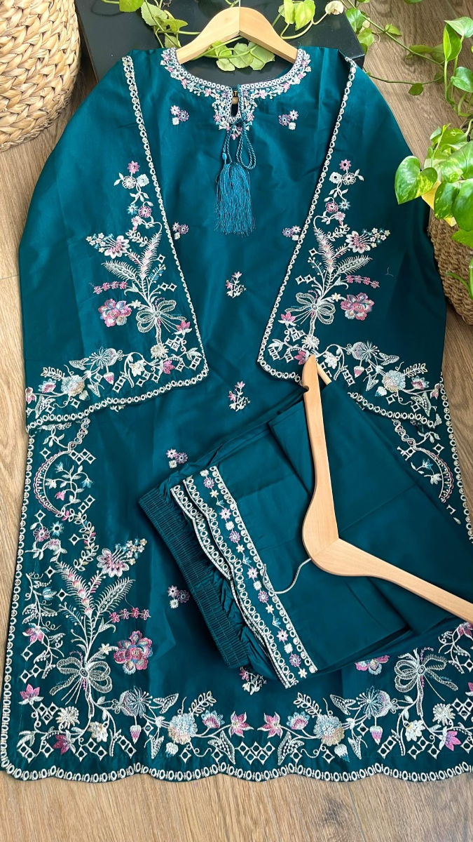 Original Pakistani Hayat’s Cotton Embroidered Stitched 2Pcs _ Sea Green