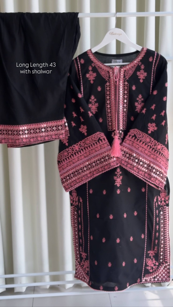 Pakistani Original Cotton Stitched 2Pc(Kamiz & pant) By Embrozia _ Black 