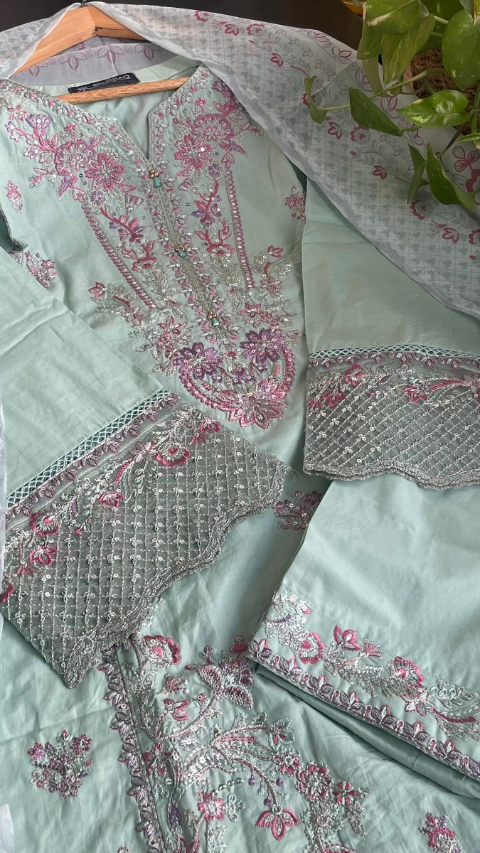 Pakistani Original Hayat’s Sister Brand Bin Ishaq Stitched Cotton 3Pcs Collection _ Mint
