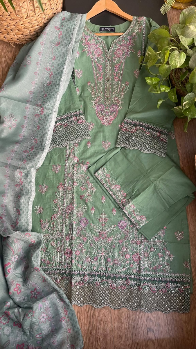 Pakistani Original Hayat’s Sister Brand Bin Ishaq Stitched Cotton 3Pcs Collection _ Green