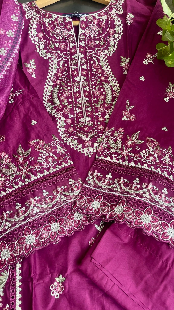 Pakistani Original Hayat’s Sister Brand Bin Ishaq Stitched Cotton 3Pcs Collection _ Purple