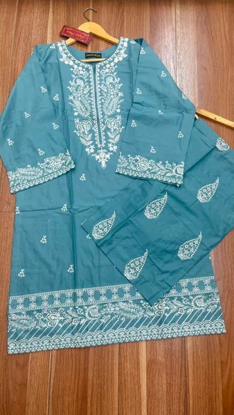 Pakistani Original Hayat's Cotton Embroidered Stitched 2Pcs _ Aqua Gray 
