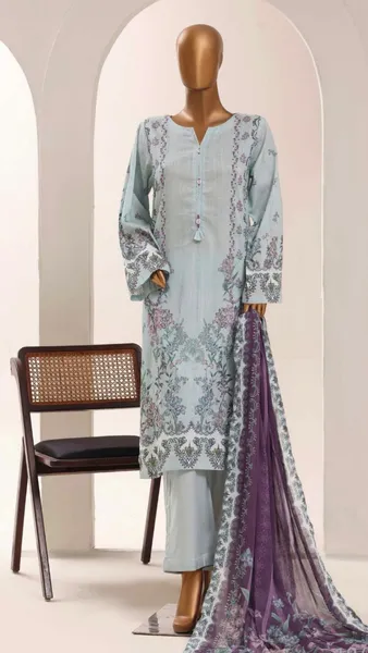 Pakistani Original Sadabahar Printed Lawn Stitched 3Pcs _Sky Blue_