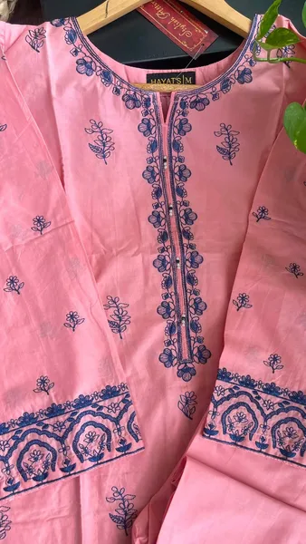 Pakistani Original Hayat's Cotton Embroidered Stitched 2Pcs _Pink_