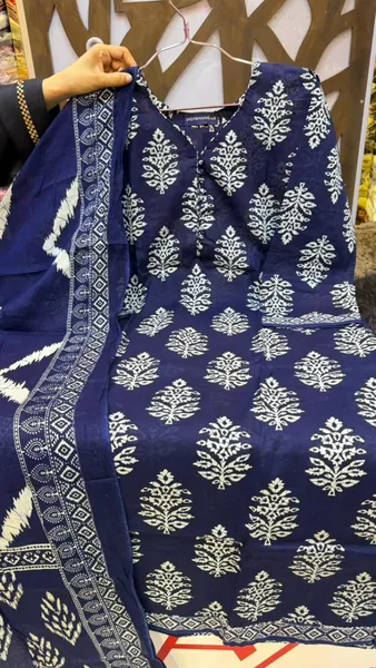 Jaipuri Print Swizz Cotton Suit with Printed Cotton Dupatta