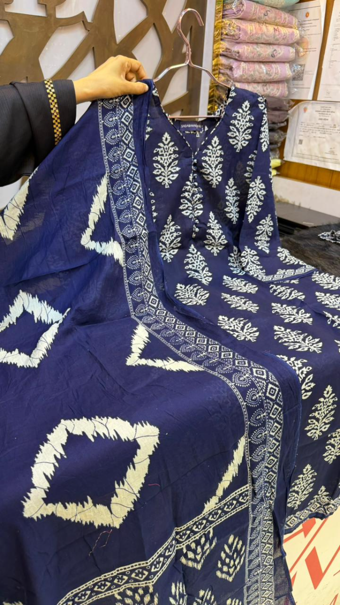 Jaipuri Print Swizz Cotton Suit with Printed Cotton Dupatta