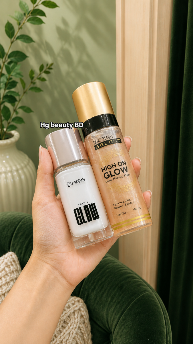 Glass Glow Duo - Mars Take A Glow Primer & Strobe Cream + Swiss Beauty High on Glow Dewy Makeup Fixer