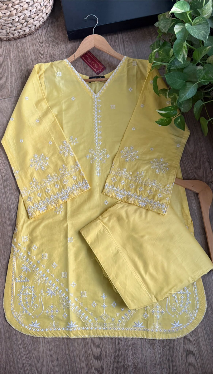 Pakistani Original Hayat's Cotton Embroidered Stitched 2Pc_Yellow