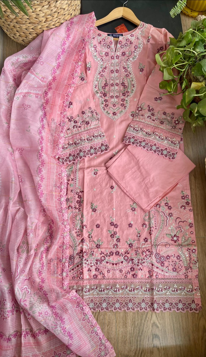 Pakistani Original Hayat’s Sister Brand Bin Ishaq Stitched Cotton 3Pcs_ Pink