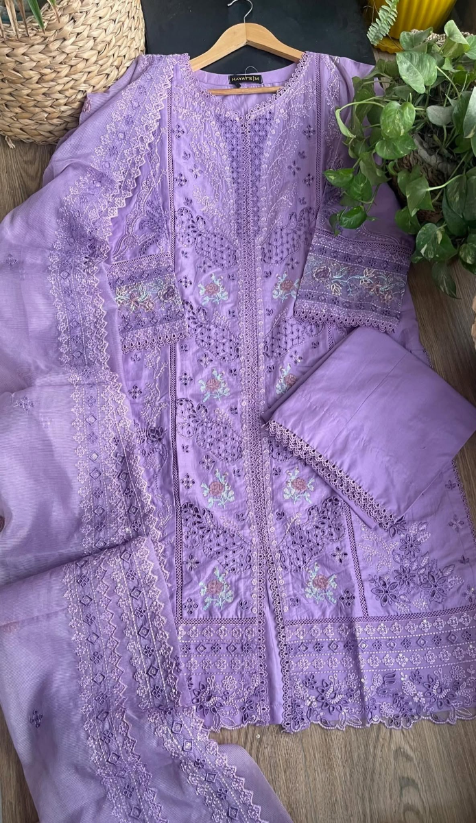 Pakistani Original Hayat’s Luxury Cotton Stitched 3Pcs _ Purple 
